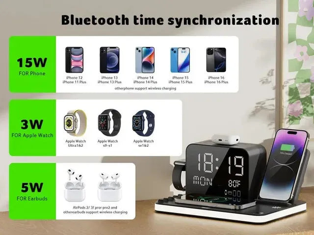 7 in 1 Wireless Charging Station with Clock & Night Light